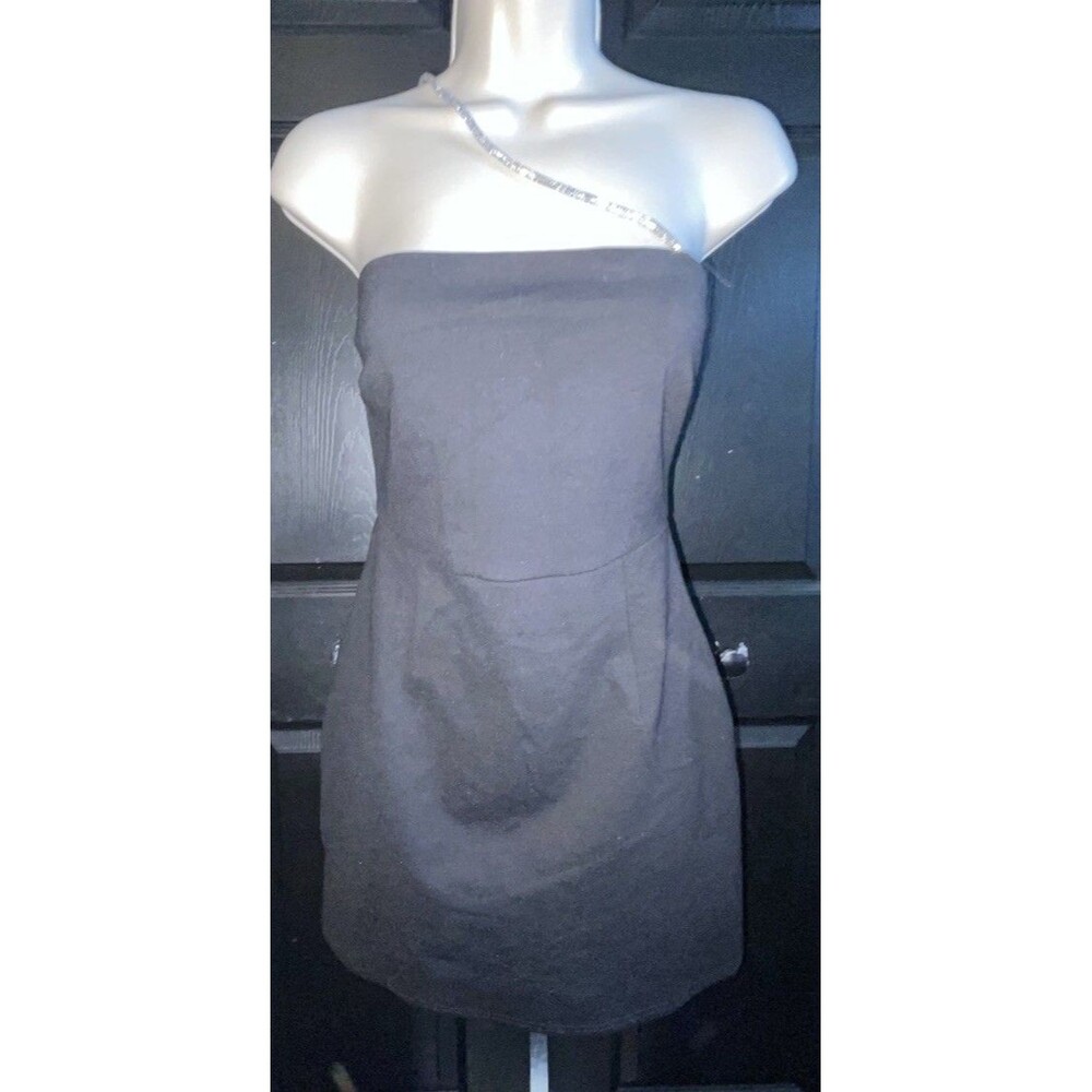 Lina Black Mini Dress Womens S Rhinestone Straps Bodycon Party Cocktail